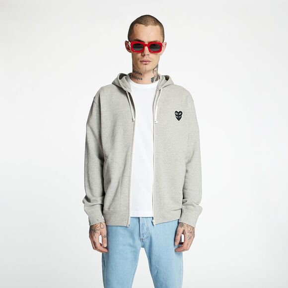 COMME DES GARCONS CDG PLAY GRAY FULL ZIP HOODIE WITH BLACK HEART SIZE S - Picture 13 of 13